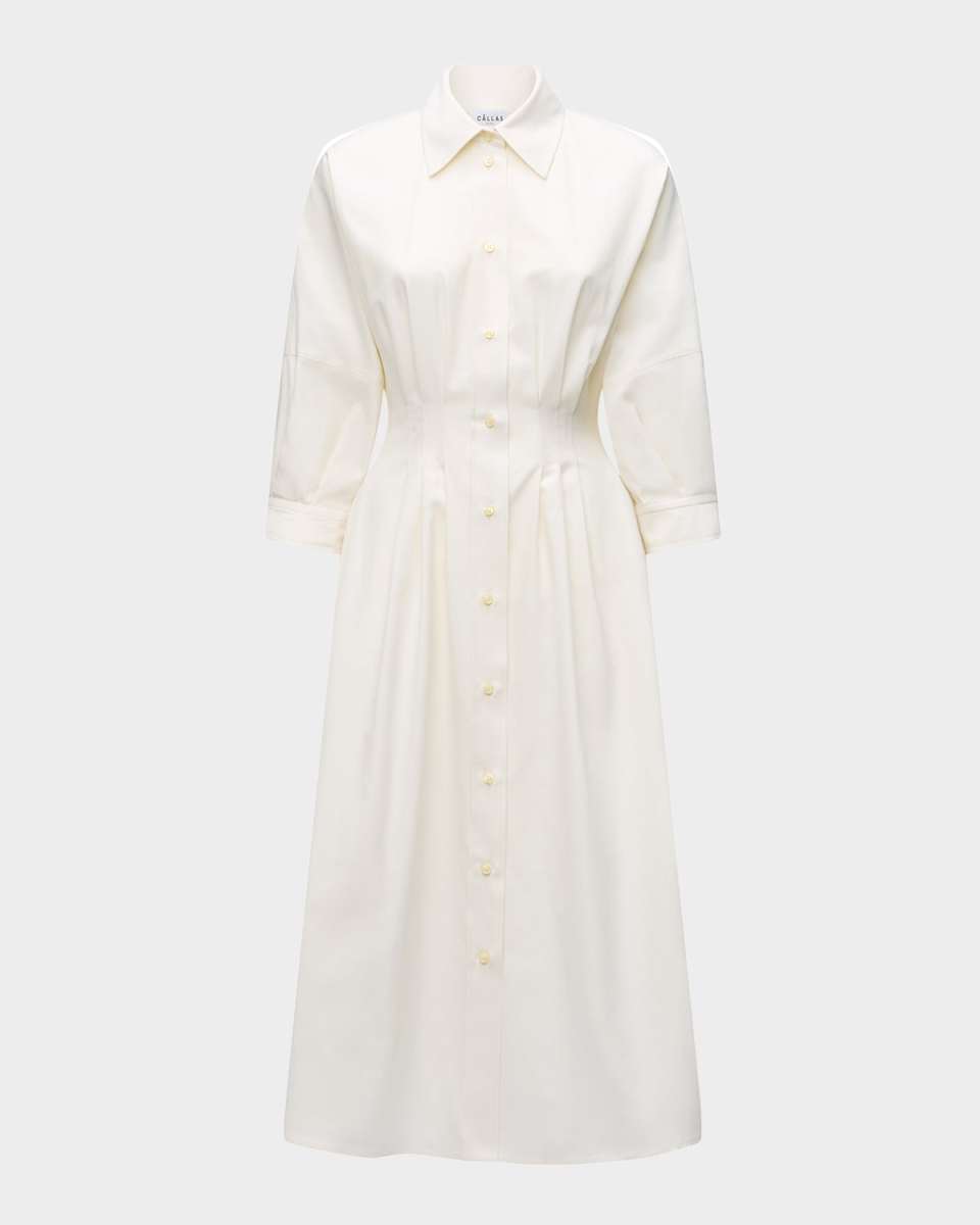 Anais Pleated Cotton Midi Shirtdress